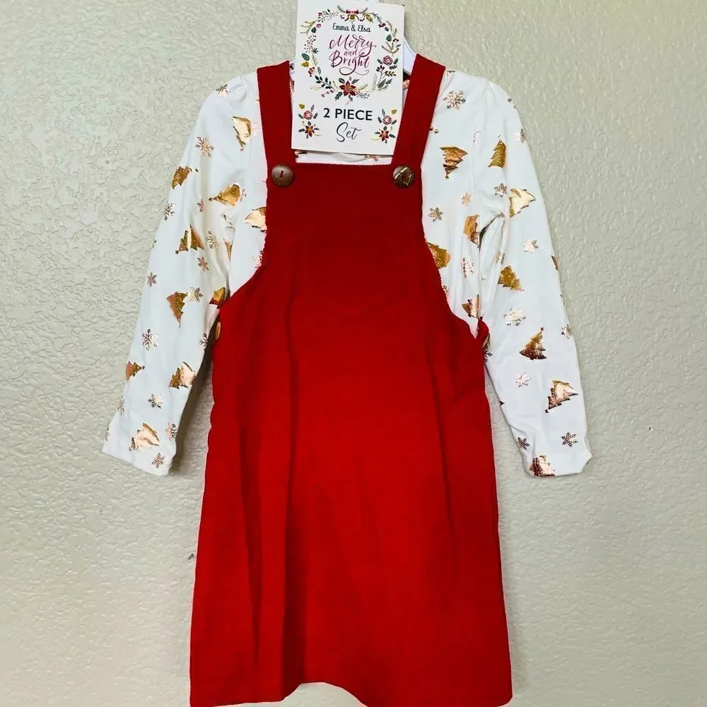 Christmas 2-pc Jumper Dress Corduroy Outfit Set 4
